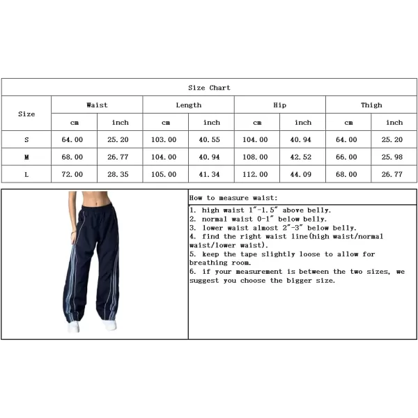 chouyatou Womens Parachute Pants Baggy Cargo Pants Side Striped Y2K Wide Leg Track PantsNavy Blue