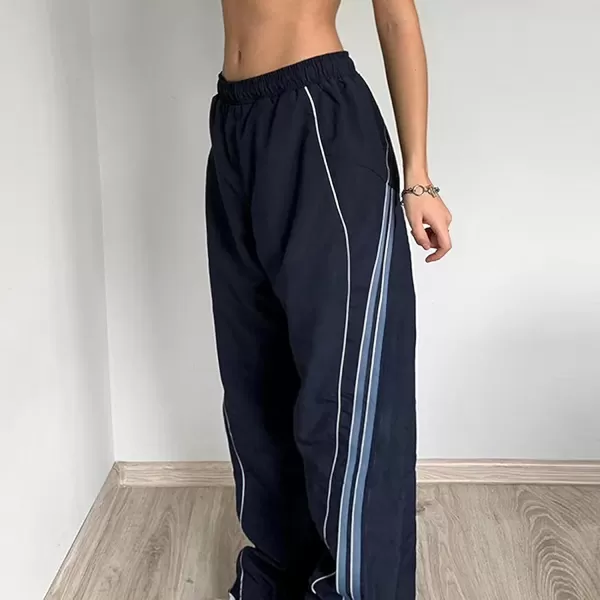 chouyatou Womens Parachute Pants Baggy Cargo Pants Side Striped Y2K Wide Leg Track PantsNavy Blue