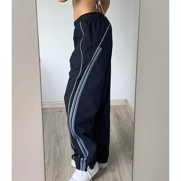 chouyatou Womens Parachute Pants Baggy Cargo Pants Side Striped Y2K Wide Leg Track PantsNavy Blue
