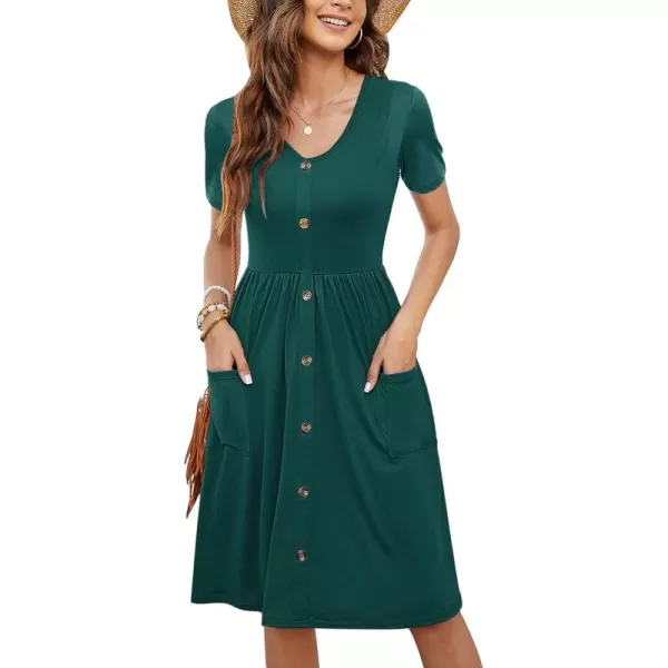 MOLERANI Women Summer Casual Short Sleeve Dresses Button Down Skater Dress with PocketsDark Green