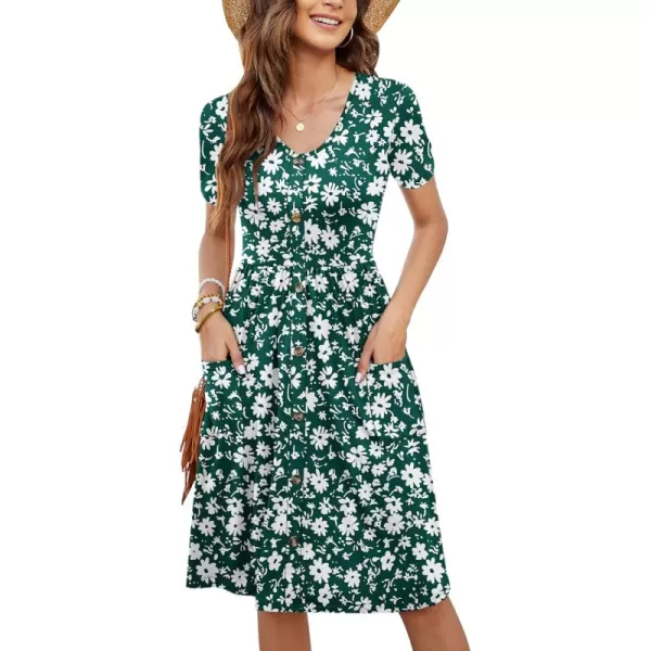 MOLERANI Women Summer Casual Short Sleeve Dresses Button Down Skater Dress with PocketsGreen Daisy