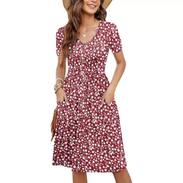 MOLERANI Women Summer Casual Short Sleeve Dresses Button Down Skater Dress with PocketsRed Flower