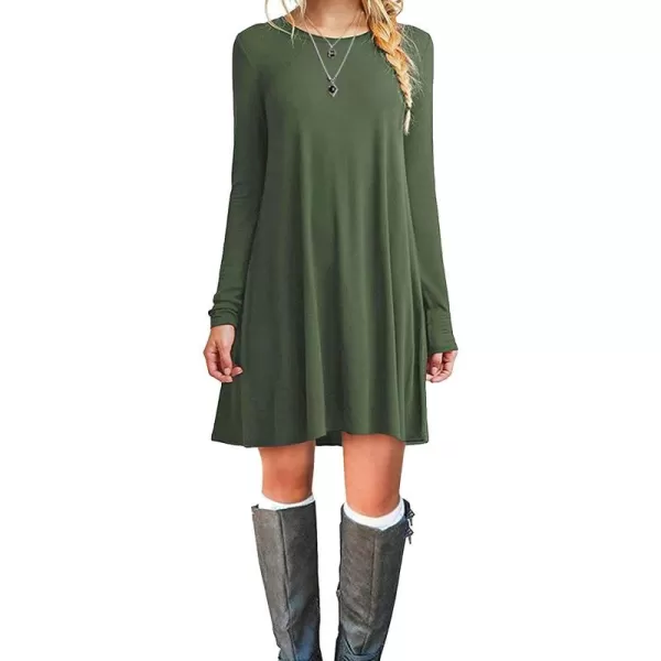 MOLERANI Womens Casual Plain Simple Long Sleeve TShirt Loose Dress01army Green