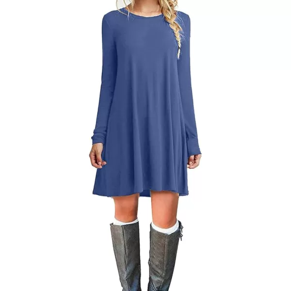 MOLERANI Womens Casual Plain Simple Long Sleeve TShirt Loose Dress02beja Blue