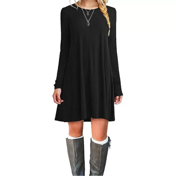MOLERANI Womens Casual Plain Simple Long Sleeve TShirt Loose Dress03black