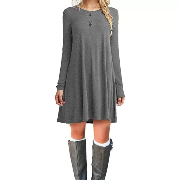 MOLERANI Womens Casual Plain Simple Long Sleeve TShirt Loose Dress05gray