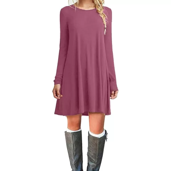 MOLERANI Womens Casual Plain Simple Long Sleeve TShirt Loose Dress06mauve