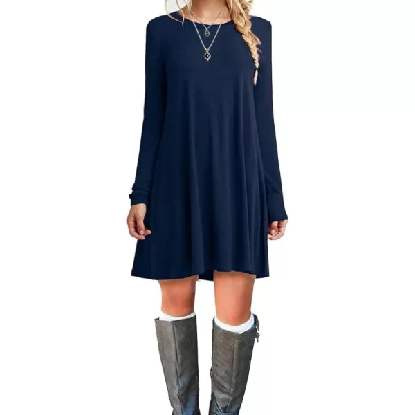 MOLERANI Womens Casual Plain Simple Long Sleeve TShirt Loose Dress07navy Blue