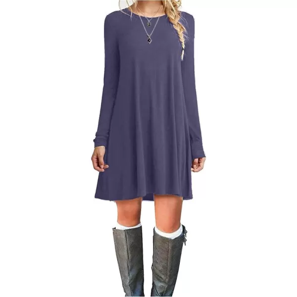 MOLERANI Womens Casual Plain Simple Long Sleeve TShirt Loose Dress09purple Gray