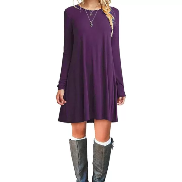MOLERANI Womens Casual Plain Simple Long Sleeve TShirt Loose Dress10purple