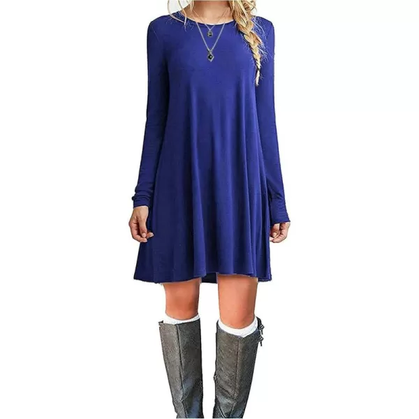 MOLERANI Womens Casual Plain Simple Long Sleeve TShirt Loose Dress12royal Blue