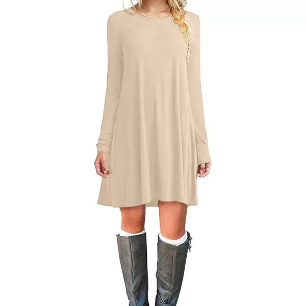 MOLERANI Womens Casual Plain Simple Long Sleeve TShirt Loose DressApricot