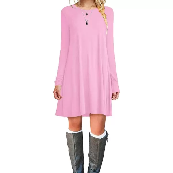 MOLERANI Womens Casual Plain Simple Long Sleeve TShirt Loose DressNew Pink