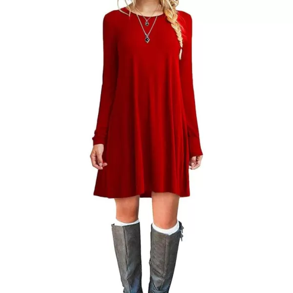 MOLERANI Womens Casual Plain Simple Long Sleeve TShirt Loose DressNew Red
