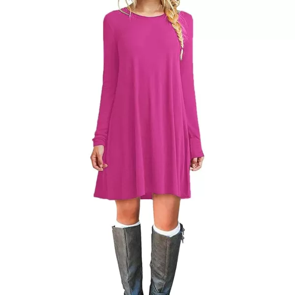 MOLERANI Womens Casual Plain Simple Long Sleeve TShirt Loose DressRose Red