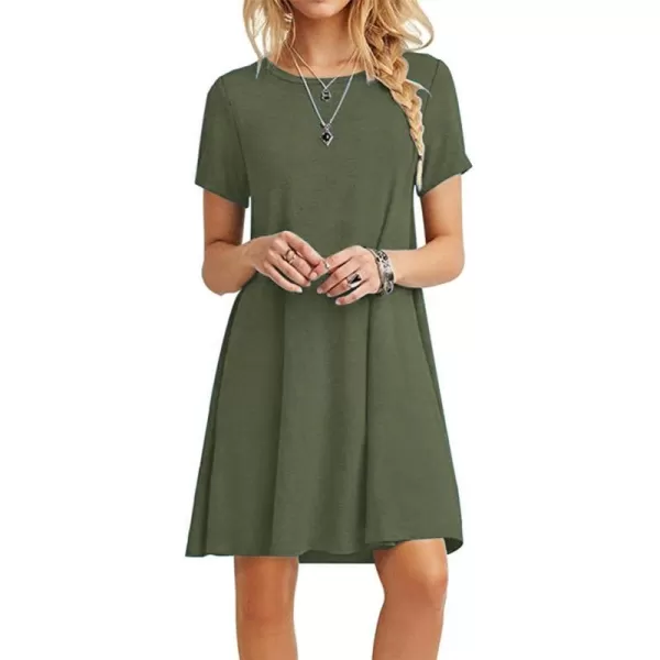 MOLERANI Womens Casual Plain Simple TShirt Loose Dress01 Army Green