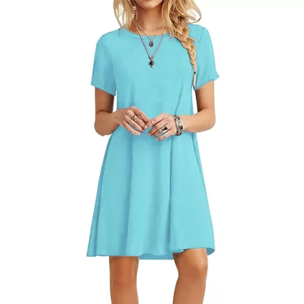 MOLERANI Womens Casual Plain Simple TShirt Loose Dress01 Light Blue