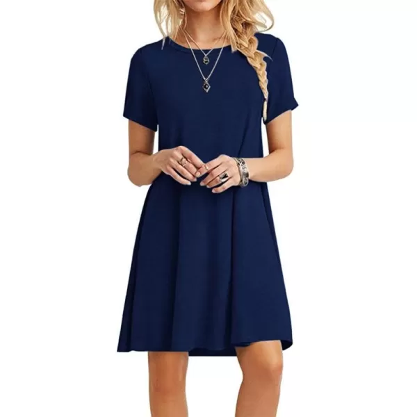 MOLERANI Womens Casual Plain Simple TShirt Loose Dress01 Navy Blue