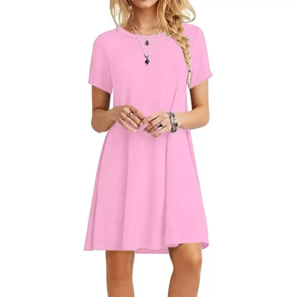 MOLERANI Womens Casual Plain Simple TShirt Loose Dress01 New Pink