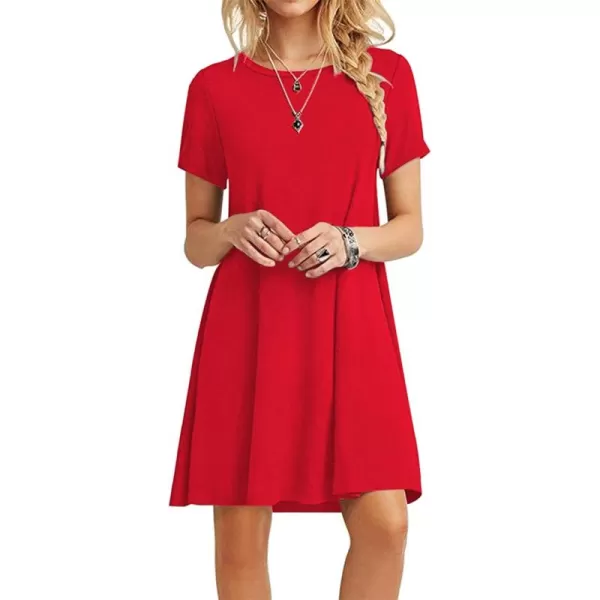 MOLERANI Womens Casual Plain Simple TShirt Loose Dress01 Red