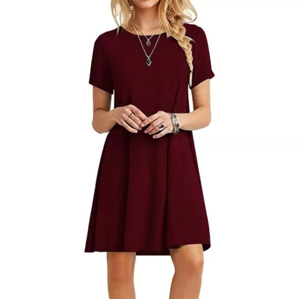 MOLERANI Womens Casual Plain Simple TShirt Loose Dress01 Wine Red