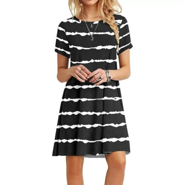 MOLERANI Womens Casual Plain Simple TShirt Loose Dress02 Black Wavy Striped