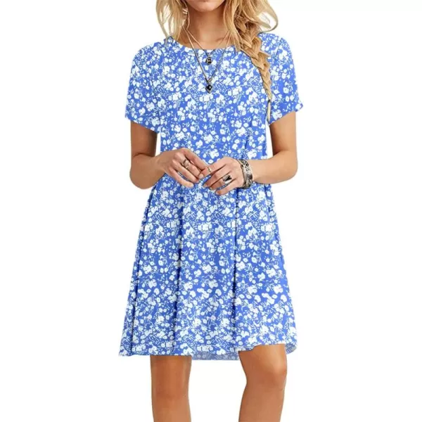 MOLERANI Womens Casual Plain Simple TShirt Loose Dress02 Blue White Flower