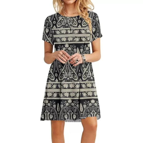 MOLERANI Womens Casual Plain Simple TShirt Loose Dress02 Boho Floral Black