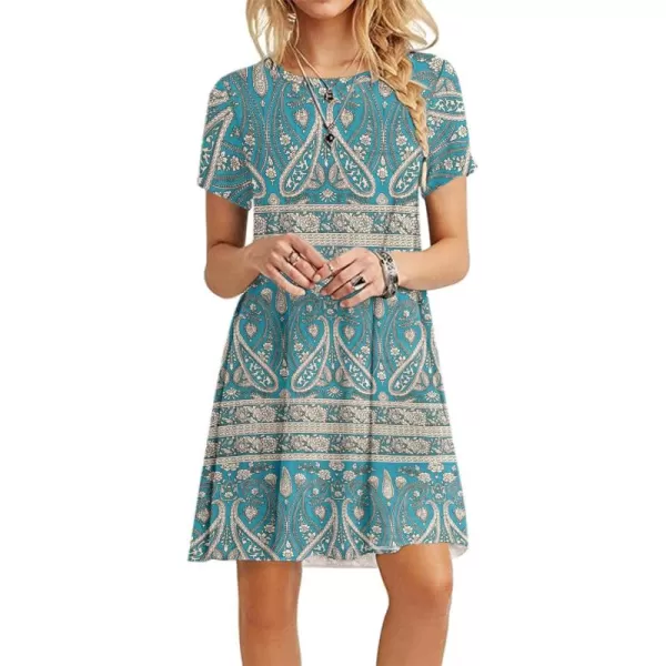MOLERANI Womens Casual Plain Simple TShirt Loose Dress02 Boho Floral Green