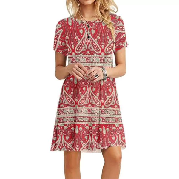 MOLERANI Womens Casual Plain Simple TShirt Loose Dress02 Boho Floral Red