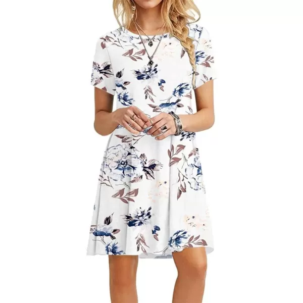 MOLERANI Womens Casual Plain Simple TShirt Loose Dress02 Floral White