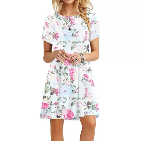 MOLERANI Womens Casual Plain Simple TShirt Loose Dress02 Floral White Rose
