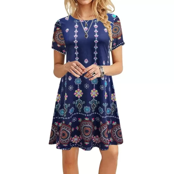MOLERANI Womens Casual Plain Simple TShirt Loose Dress02 Navy Boho Floral