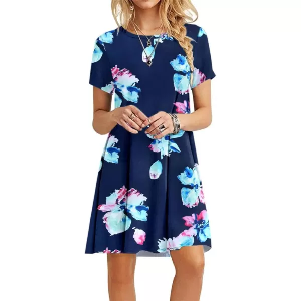 MOLERANI Womens Casual Plain Simple TShirt Loose Dress02 Navy Pink Flower