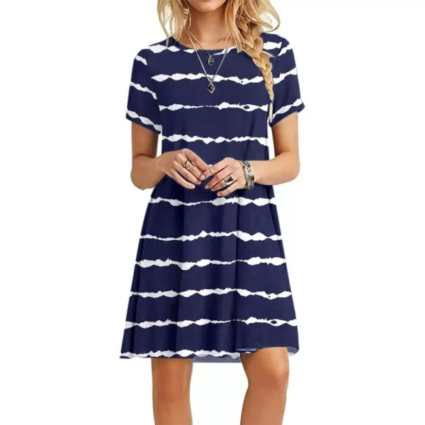 MOLERANI Womens Casual Plain Simple TShirt Loose Dress02 Navy Wavy Striped