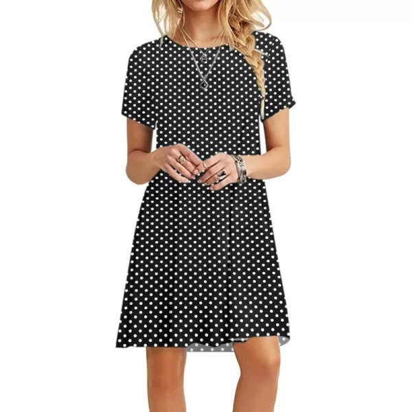 MOLERANI Womens Casual Plain Simple TShirt Loose Dress02 Polka Dot Black