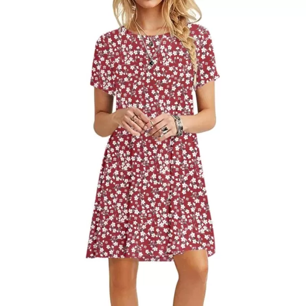 MOLERANI Womens Casual Plain Simple TShirt Loose Dress02 Red Flower