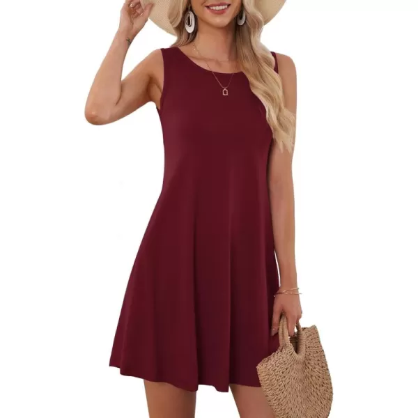 MOLERANI Womens Casual Swing Simple TShirt Loose Dress1 Wine Red