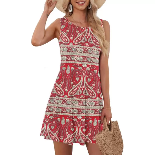 MOLERANI Womens Casual Swing Simple TShirt Loose DressBoho Floral Red