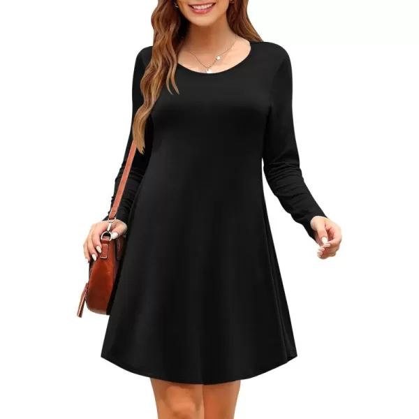 MOLERANI Womens Long Sleeve Casual Swing Simple TShirt Loose DressBlack
