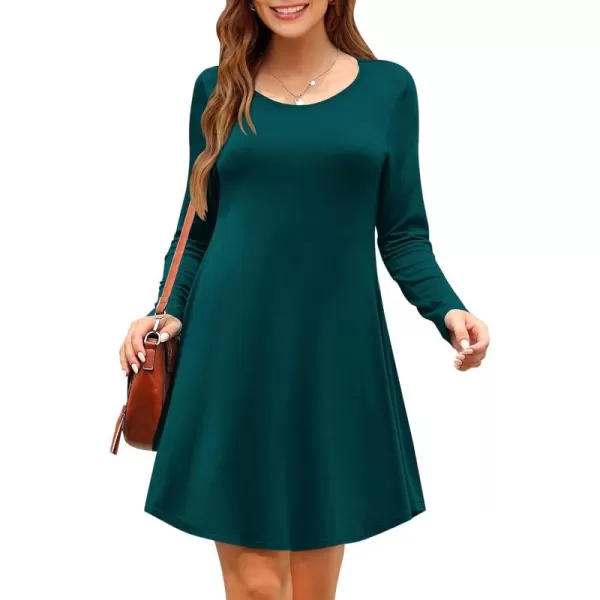 MOLERANI Womens Long Sleeve Casual Swing Simple TShirt Loose DressDark Green