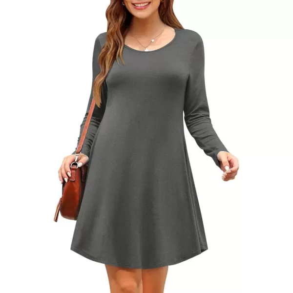 MOLERANI Womens Long Sleeve Casual Swing Simple TShirt Loose DressGrey