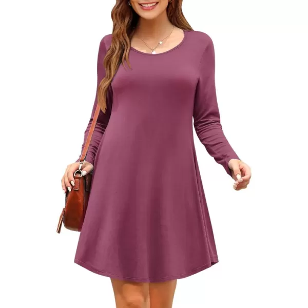 MOLERANI Womens Long Sleeve Casual Swing Simple TShirt Loose DressMauve