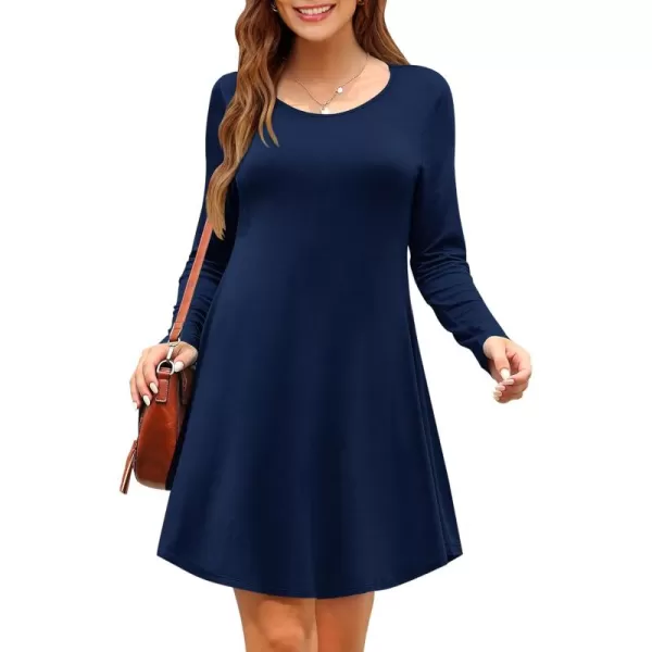 MOLERANI Womens Long Sleeve Casual Swing Simple TShirt Loose DressNavy Blue