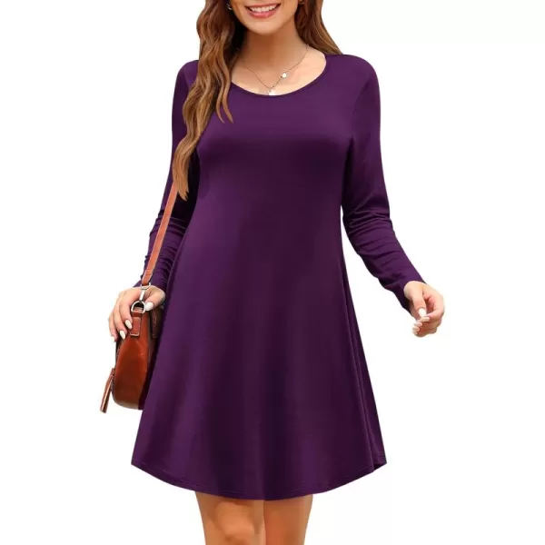 MOLERANI Womens Long Sleeve Casual Swing Simple TShirt Loose DressPurple
