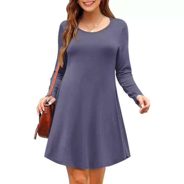 MOLERANI Womens Long Sleeve Casual Swing Simple TShirt Loose DressPurple Grey