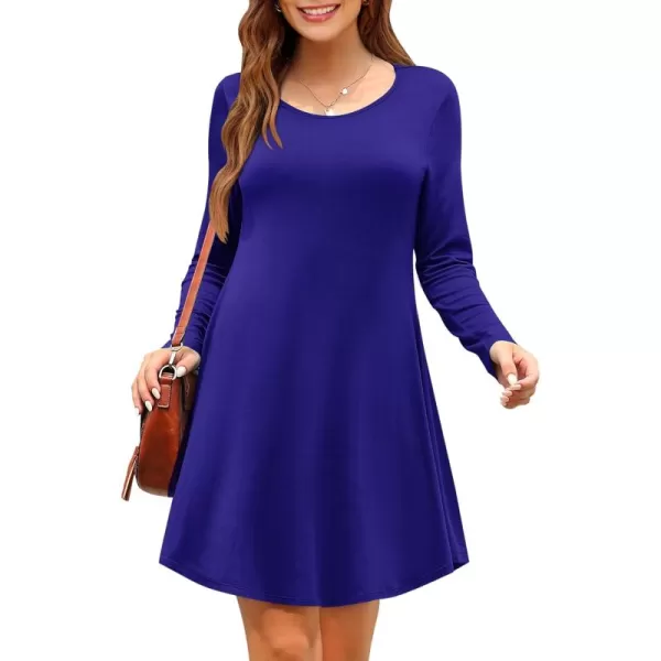 MOLERANI Womens Long Sleeve Casual Swing Simple TShirt Loose DressRoyal Blue
