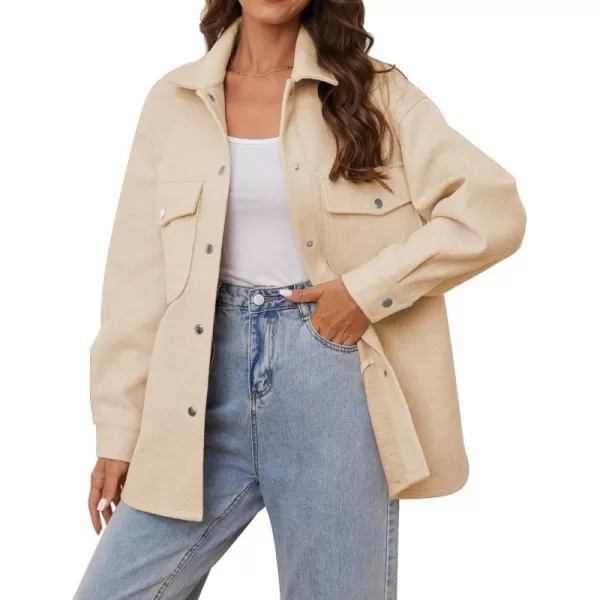 OSTOO Womens 2024 Oversized Lightweight Long Sleeves Shacket Jacket Button Down Wool Blend Coats with PocketsApricot1