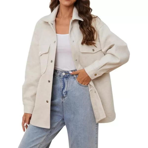 OSTOO Womens 2024 Oversized Lightweight Long Sleeves Shacket Jacket Button Down Wool Blend Coats with PocketsOffwhite