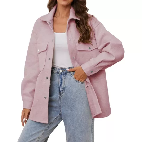 OSTOO Womens 2024 Oversized Lightweight Long Sleeves Shacket Jacket Button Down Wool Blend Coats with PocketsPink